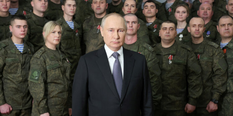 Russian President Vladimir Putin makes his annual New Year address to the nation at the headquarters of the Southern Military District in Rostov-on-Don, Russia December 31, 2022. Sputnik/Mikhail Klimentyev/Kremlin via REUTERS ATTENTION EDITORS - THIS IMAGE WAS PROVIDED BY A THIRD PARTY.