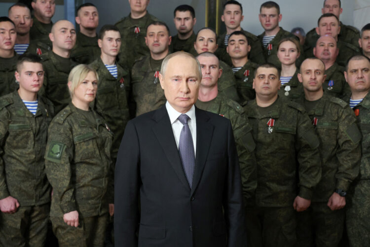 Russian President Vladimir Putin makes his annual New Year address to the nation at the headquarters of the Southern Military District in Rostov-on-Don, Russia December 31, 2022. Sputnik/Mikhail Klimentyev/Kremlin via REUTERS ATTENTION EDITORS - THIS IMAGE WAS PROVIDED BY A THIRD PARTY.