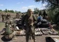 Convict prisoners who have joined the Ukrainian army train at the polygon, in the Dnipropetrovsk region, Ukraine, Saturday, June 22, 2024.