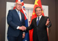 Chinese Premier Li Qiang shakes hands with Australian Opposition Leader Peter Dutton during a meeting at the Hyatt hotel in Canberra, Monday, June 17, 2024. Li Qiang, who is second only to President Xi Jinping, is on a four-day visit to Australia. (AAP Image/Lukas Coch) NO ARCHIVING