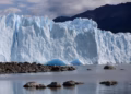 A block of ice melts in the Lago Argentino