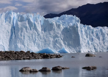 A block of ice melts in the Lago Argentino