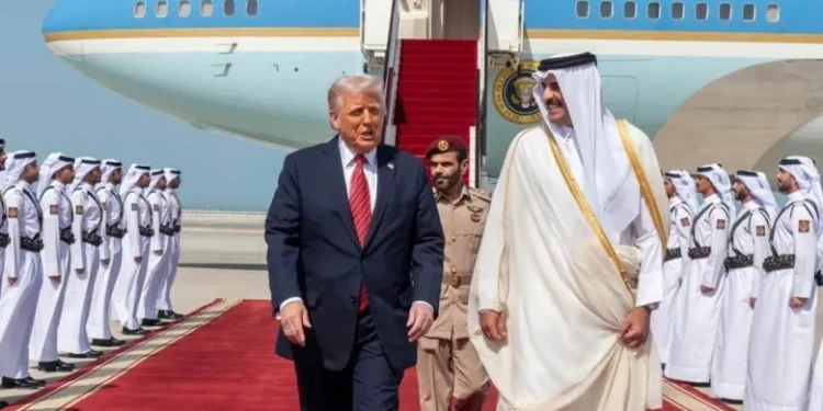 US President Donald Trump arrives in Qatar